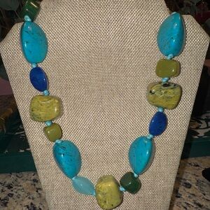 Boho Turquoise Style Statement Necklace Mixed Stone 24”